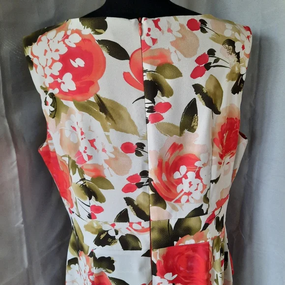 Dress Barn Orange Floral Dress Sz 16P Layered Back Split Stretch Easter - Picture 9 of 16